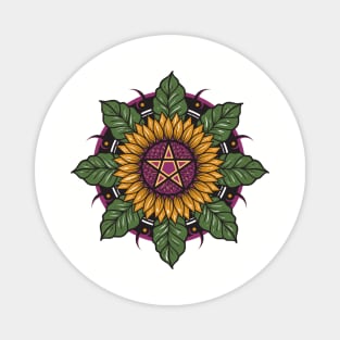 Sun flower and leaf mandala Magnet